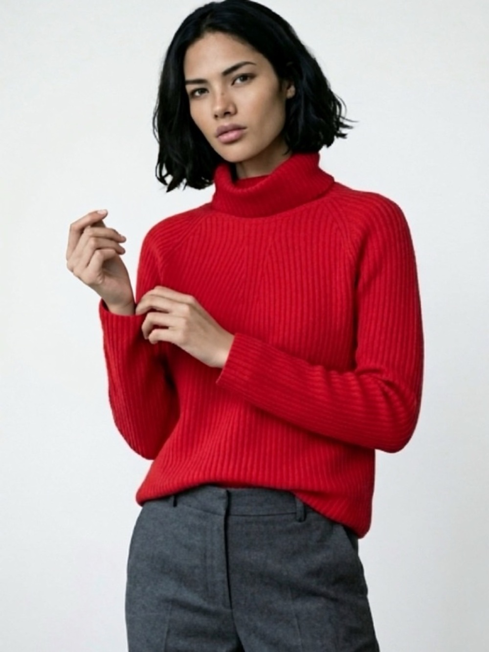 WOMEN’S ST. JOHN RED 100% WOOL‎ TURTLE-NECK SZ SM HOLIDAY WINTER ROLL NECK EUC